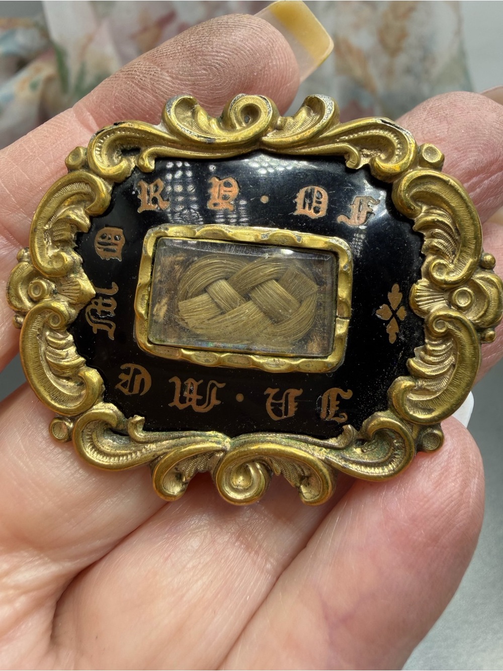 Antique Victorian Hairwork Mourning Brooch In Memory Of  1850 #2AN